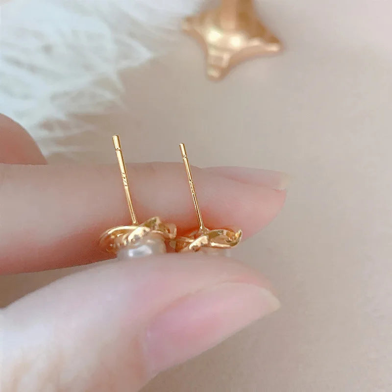 Bijoux haut de gamme en or 14 carats Boucles d'oreilles en or véritable Boucles d'oreilles à clous torsadées de luxe pour femmes Brincos Pendientes Bijoux